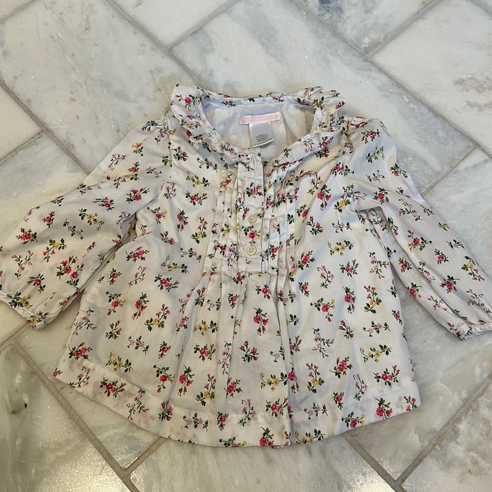 Janie and Jack floral print long sleeve ruffle neck shirt